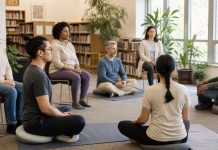 Community Meditation and Collective Stress: What We Know Inclusive community meditation in a bright public library